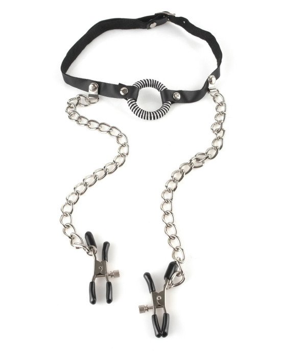 O-Ring Gag with Nipple Clamps O-Ring Gag with Nipple Clamps