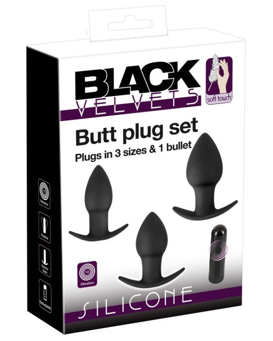 Black Velvets Vibrating Butt plugs in 3 s Black Velvets Vibrating Butt plugs in 3 s