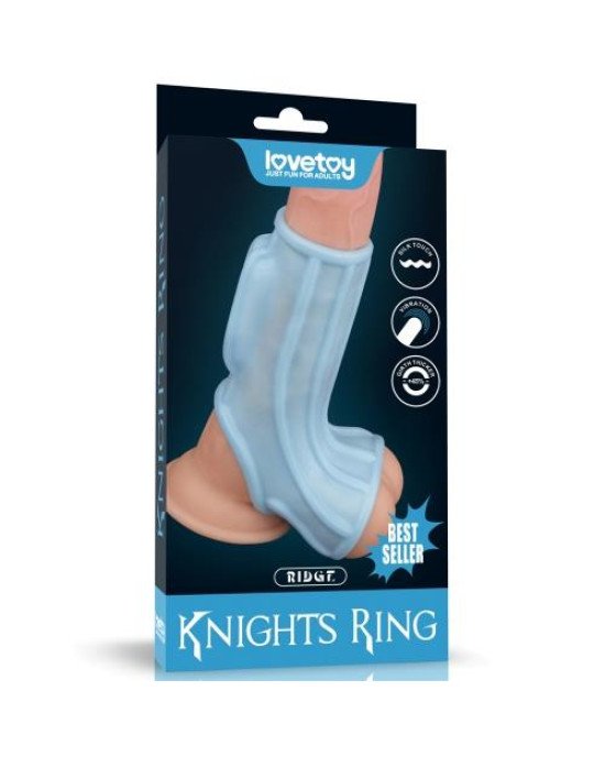 Насадка на член - Vibrating Ridge Knights Ring With Scrotum Sleeve Blue Насадка на член - Vibrating Ridge Knights Ring With Scrotum Sleeve Blue