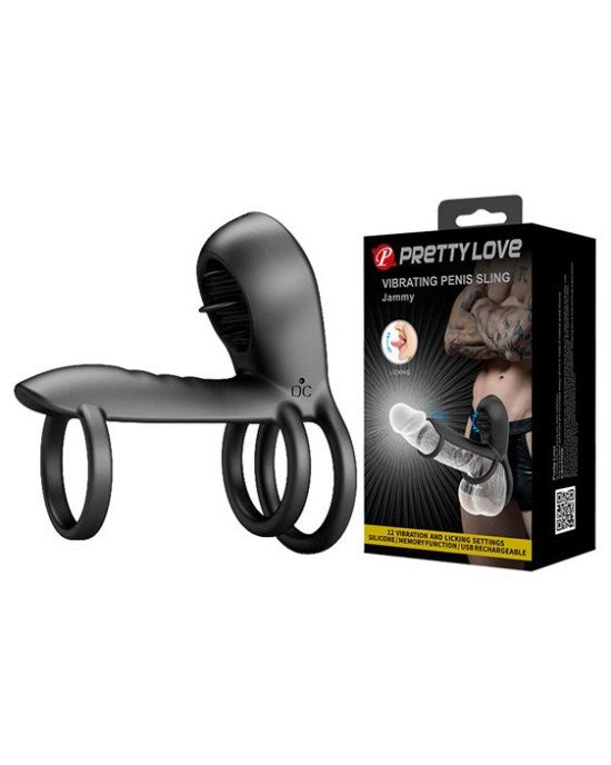 Ерекційне кільце - Pretty Love Vibrating Penis Sling Jammy Black Ерекційне кільце - Pretty Love Vibrating Penis Sling Jammy Black