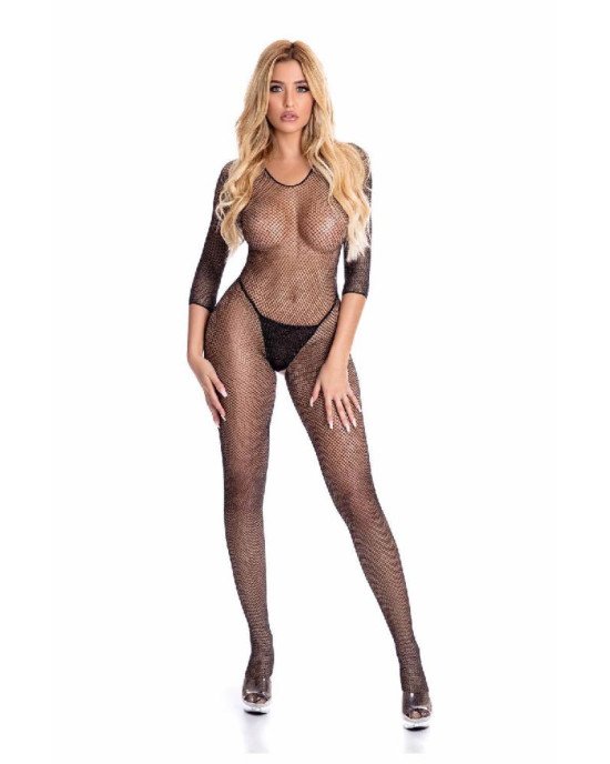 Бодістокінг - Pink Lipstick Lingerie Risque Crotchless Bodystocking Black, S/M Бодістокінг - Pink Lipstick Lingerie Risque Crotchless Bodystocking Black, S/M