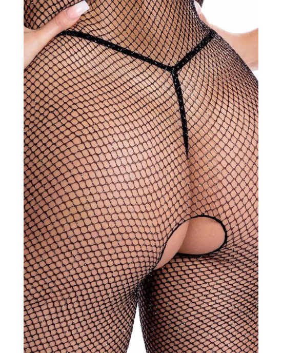 Бодістокінг - Pink Lipstick Lingerie Risque Crotchless Bodystocking Black, S/M Бодістокінг - Pink Lipstick Lingerie Risque Crotchless Bodystocking Black, S/M