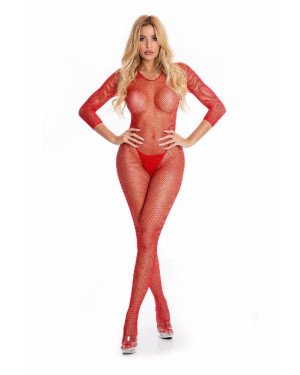 Бодістокінг - Pink Lipstick Lingerie Risque Crotchless Bodystocking Red, M/L