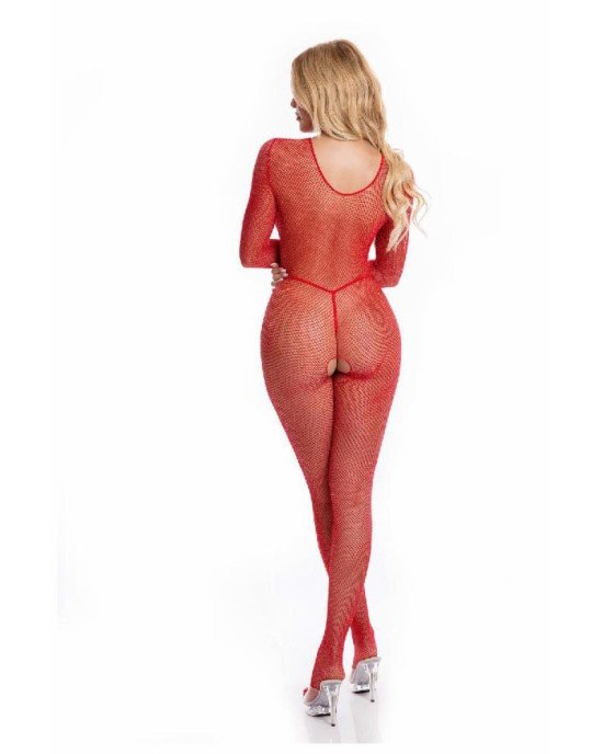 Бодістокінг - Pink Lipstick Lingerie Risque Crotchless Bodystocking Red, M/L Бодістокінг - Pink Lipstick Lingerie Risque Crotchless Bodystocking Red, M/L