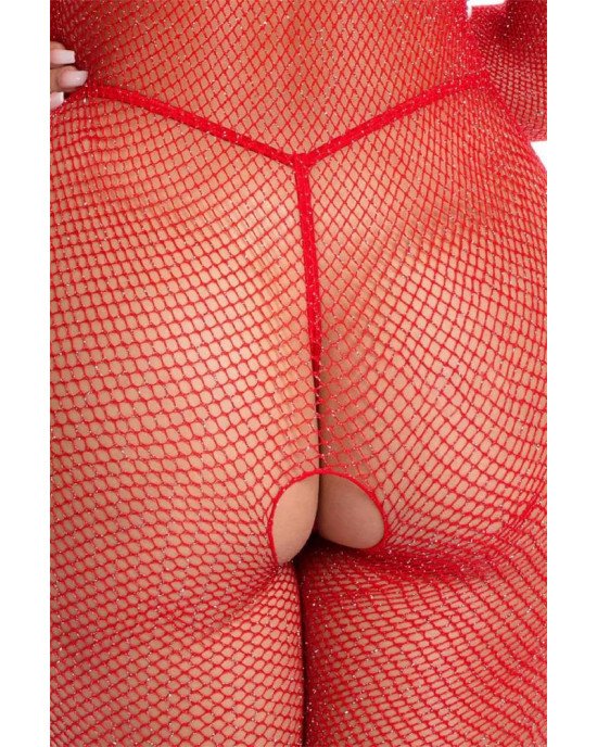 Бодістокінг - Pink Lipstick Lingerie Risque Crotchless Bodystocking Red, M/L Бодістокінг - Pink Lipstick Lingerie Risque Crotchless Bodystocking Red, M/L