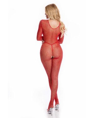 Бодістокінг - Pink Lipstick Lingerie Risque Crotchless Bodystocking Red, S/M