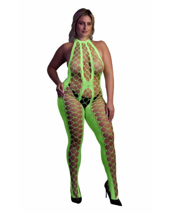 Бодістокінг - Ouch! Bodystocking With Halterneck Green, XL/4XL Бодістокінг - Ouch! Bodystocking With Halterneck Green, XL/4XL