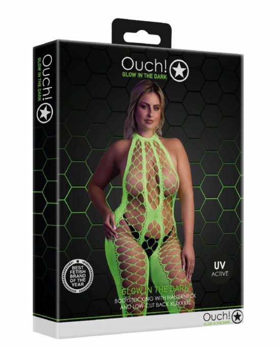 Бодістокінг - Ouch! Bodystocking With Halterneck Green, XL/4XL Бодістокінг - Ouch! Bodystocking With Halterneck Green, XL/4XL