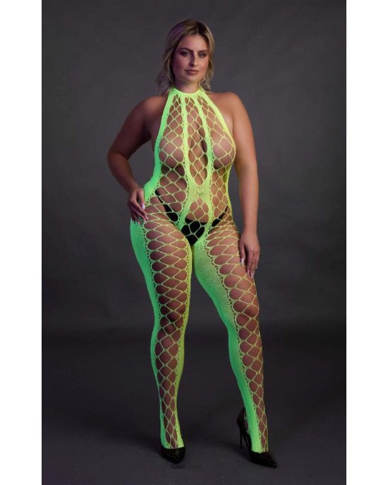 Бодістокінг - Ouch! Bodystocking With Halterneck Green, XL/4XL Бодістокінг - Ouch! Bodystocking With Halterneck Green, XL/4XL