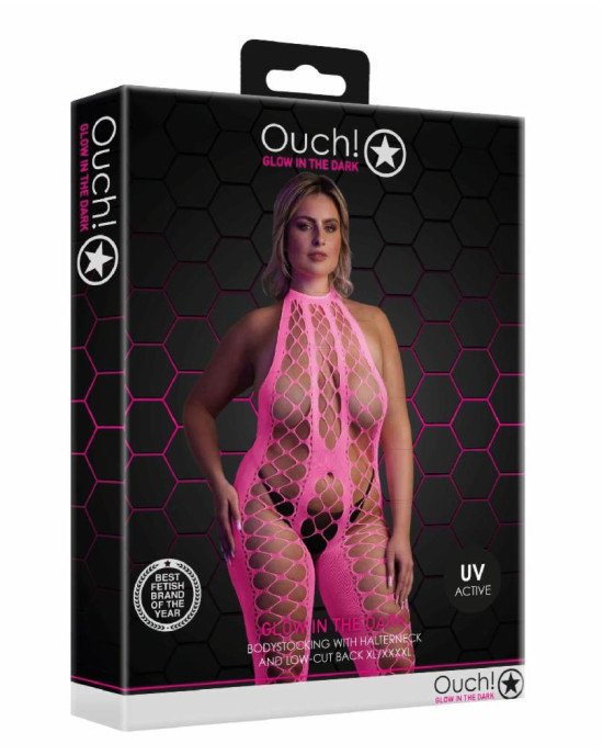 Бодістокінг - Ouch! Bodystocking With Halterneck Pink, XL/4XL Бодістокінг - Ouch! Bodystocking With Halterneck Pink, XL/4XL