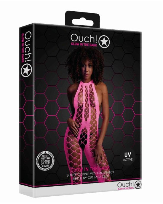 Бодістокінг - Ouch! Bodystocking With Halterneck Pink, XS/XL Бодістокінг - Ouch! Bodystocking With Halterneck Pink, XS/XL