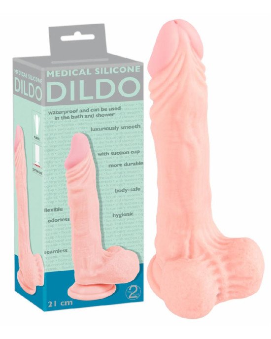 Фалоімітатор з мошонкою - Medical Silicone Dildo, 21 см Фалоімітатор з мошонкою - Medical Silicone Dildo, 21 см