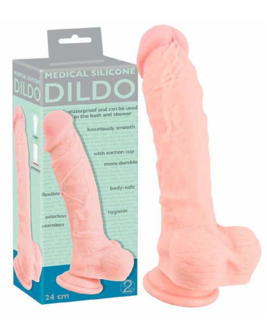Фалоімітатор з мошонкою - Medical Silicone Dildo, 24 см Фалоімітатор з мошонкою - Medical Silicone Dildo, 24 см