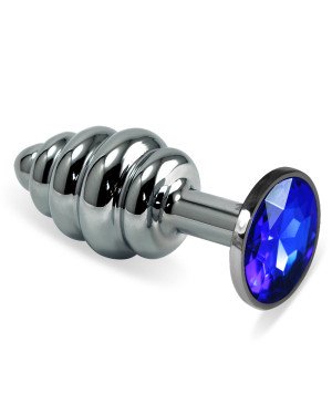 Анальна пробка - Heavy Metal Anal Plug Silver Rosebud Spiral Darkblue