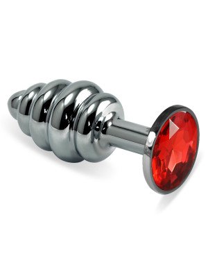 Анальна пробка - Heavy Metal Anal Plug Silver Rosebud Spiral Red