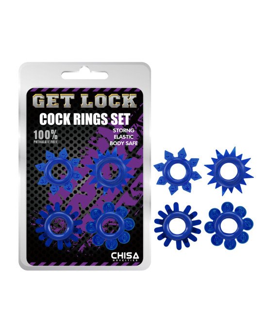 Ерекційні кільця - Get Lock Cock Rings Set Blue Ерекційні кільця - Get Lock Cock Rings Set Blue