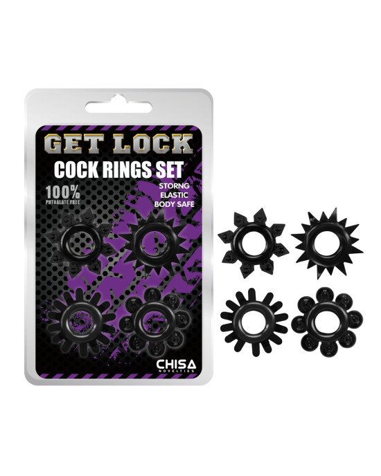 Ерекційні кільця - Get Lock Cock Rings Set Black Ерекційні кільця - Get Lock Cock Rings Set Black