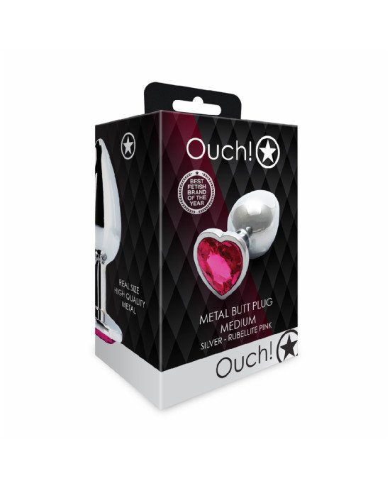 Анальна пробка - Ouch! Metal Butt Plug Medium Silver/Rubellite Pink Анальна пробка - Ouch! Metal Butt Plug Medium Silver/Rubellite Pink