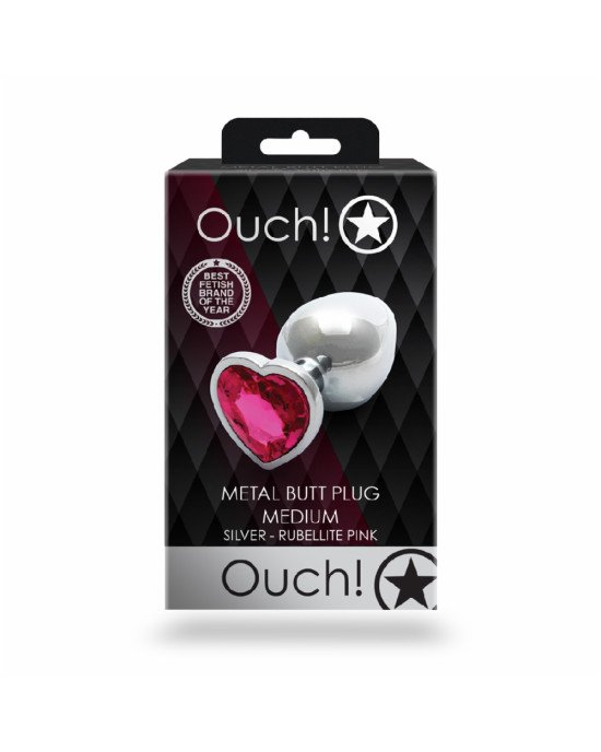 Анальна пробка - Ouch! Metal Butt Plug Medium Silver/Rubellite Pink Анальна пробка - Ouch! Metal Butt Plug Medium Silver/Rubellite Pink
