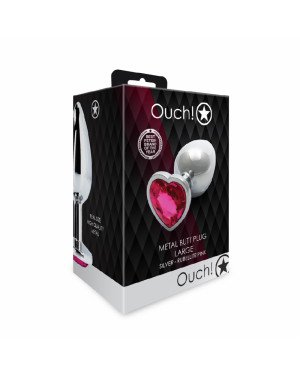 Анальна пробка - Ouch! Metal Butt Plug Large Silver/Rubellite Pink