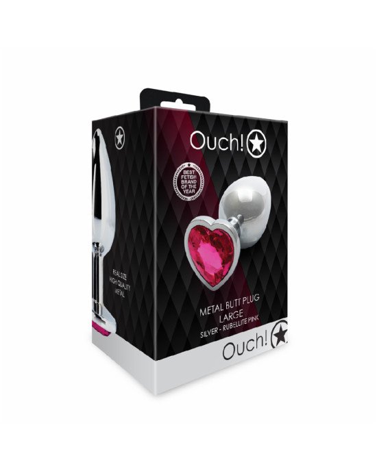 Анальна пробка - Ouch! Metal Butt Plug Large Silver/Rubellite Pink Анальна пробка - Ouch! Metal Butt Plug Large Silver/Rubellite Pink