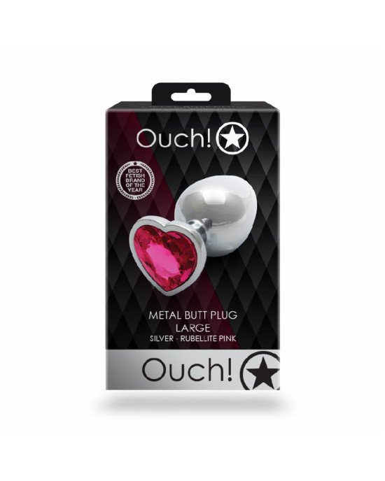 Анальна пробка - Ouch! Metal Butt Plug Large Silver/Rubellite Pink Анальна пробка - Ouch! Metal Butt Plug Large Silver/Rubellite Pink