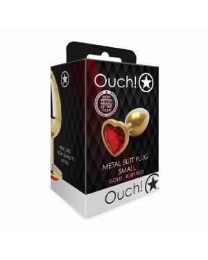 Анальна пробка - Ouch! Metal Butt Plug Small Gold/Ruby Red