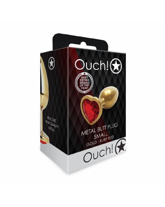 Анальна пробка - Ouch! Metal Butt Plug Small Gold/Ruby Red Анальна пробка - Ouch! Metal Butt Plug Small Gold/Ruby Red