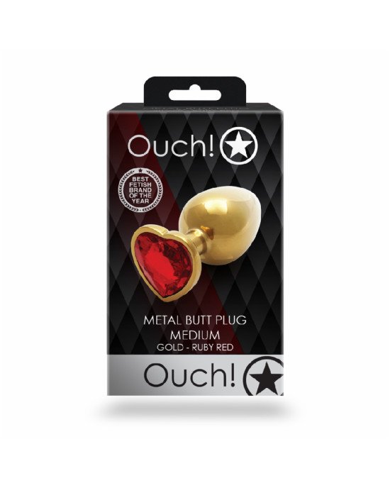 Анальна пробка - Ouch! Metal Butt Plug Medium Gold/Ruby Red Анальна пробка - Ouch! Metal Butt Plug Medium Gold/Ruby Red