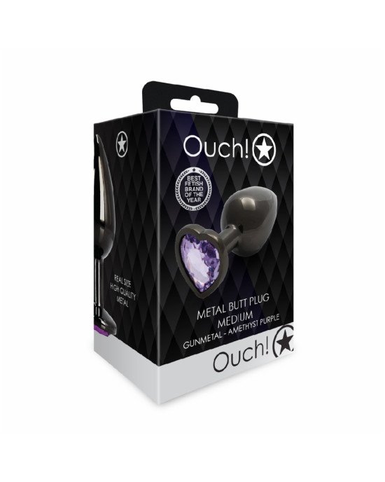 Анальна пробка - Ouch! Metal Butt Plug Medium Gunmetal/Amethyst Purple Анальна пробка - Ouch! Metal Butt Plug Medium Gunmetal/Amethyst Purple