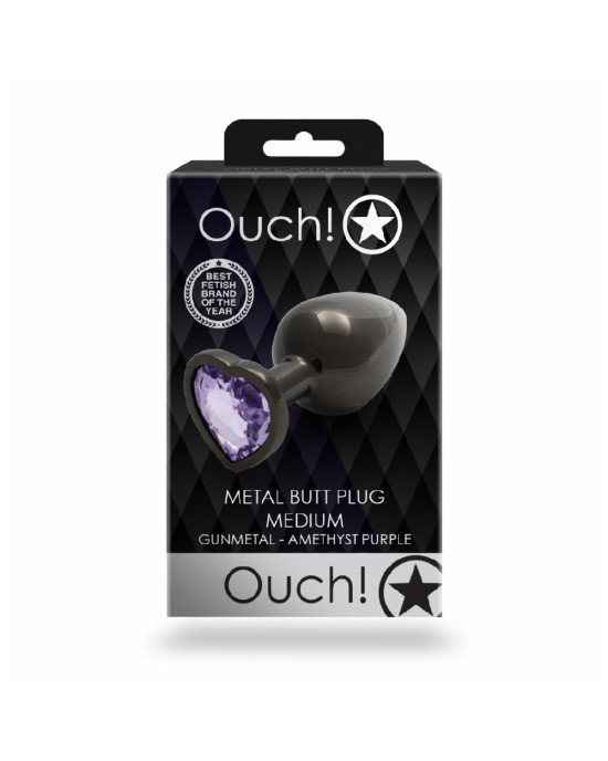 Анальна пробка - Ouch! Metal Butt Plug Medium Gunmetal/Amethyst Purple Анальна пробка - Ouch! Metal Butt Plug Medium Gunmetal/Amethyst Purple
