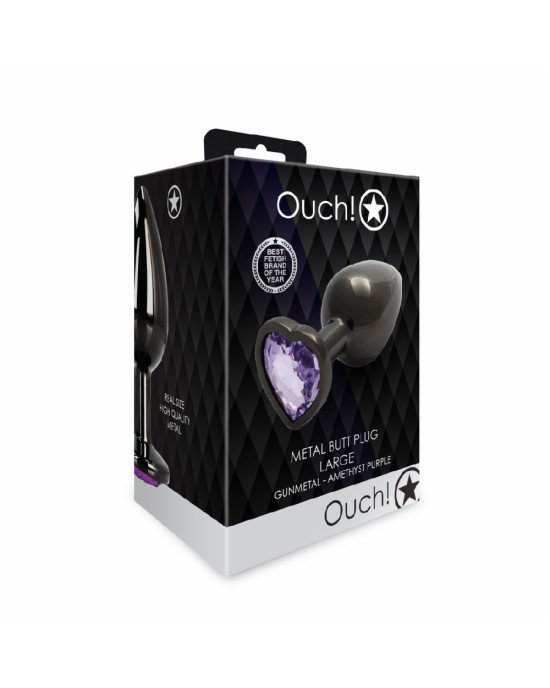 Анальна пробка - Ouch! Metal Butt Plug Large Gunmetal/Amethyst Purple Анальна пробка - Ouch! Metal Butt Plug Large Gunmetal/Amethyst Purple