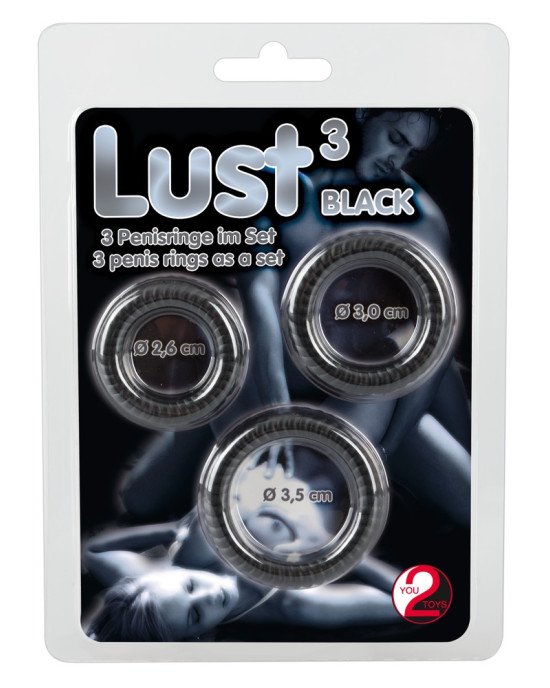 Набір ерекційних кілець - Lust 3 Black Набір ерекційних кілець - Lust 3 Black