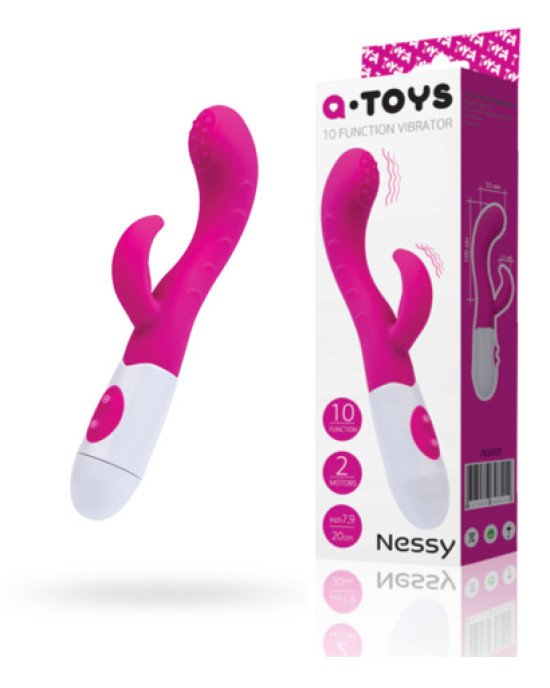 Вібратор з кліторальним стимулятором Toyfa A-Toys Nessy, силікон, рожевий, 20 см Вібратор з кліторальним стимулятором Toyfa A-Toys Nessy, силікон, рожевий, 20 см