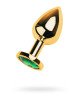 Gold anal plug TOYFA Metal with green round-shaped gem, length 7,8 cm, diameter 2,2-3,5 cm, weight 9 Gold anal plug TOYFA Metal with green round-shaped gem, length 7,8 cm, diameter 2,2-3,5 cm, weight 9