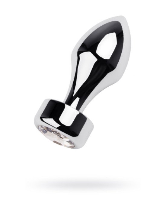 Silver anal plug TOYFA Metal with white round-shaped gem, length 8,2 cm, diameter 2,5-3,8 cm, weight Silver anal plug TOYFA Metal with white round-shaped gem, length 8,2 cm, diameter 2,5-3,8 cm, weight