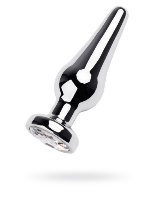 Silver anal plug TOYFA Metal with white round-shaped gem, length 9 cm, diameter 1,5-4 cm, weight 205 Silver anal plug TOYFA Metal with white round-shaped gem, length 9 cm, diameter 1,5-4 cm, weight 205