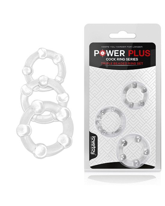 Ерекційні кільця - Power Plus Triple Beaded Ring Set Clear Ерекційні кільця - Power Plus Triple Beaded Ring Set Clear