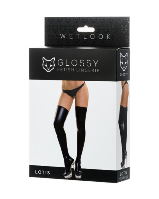 Панчохи Glossy Lotis з матеріалу Wetlook, чорні M Панчохи Glossy Lotis з матеріалу Wetlook, чорні M