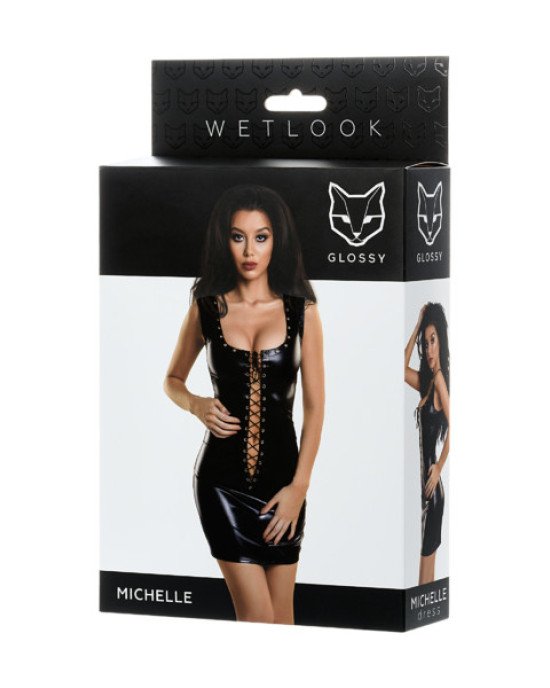 Футболка Glossy з матеріалу Wetlook з заклепками, чорний M Футболка Glossy з матеріалу Wetlook з заклепками, чорний M