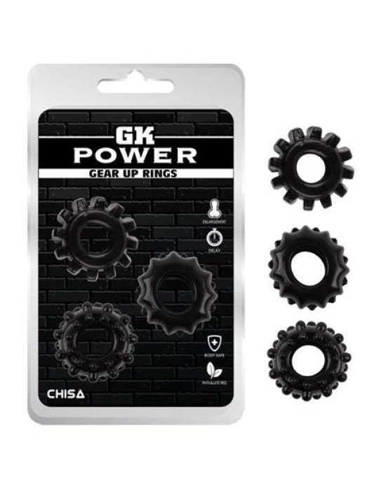Ерекційні кільця - GK Power Gear Up Rings Black Ерекційні кільця - GK Power Gear Up Rings Black