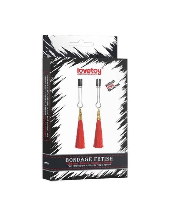 Затискачі для сосків - Bondage Fetish Glamor Tassel Nipple Clamp Red Затискачі для сосків - Bondage Fetish Glamor Tassel Nipple Clamp Red