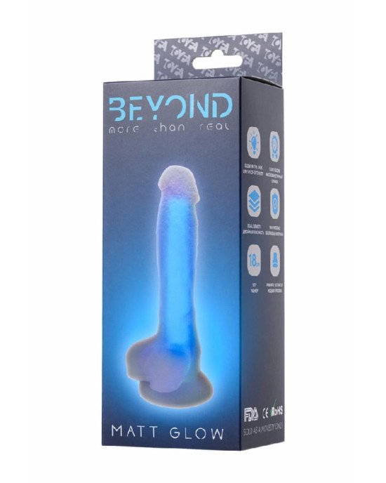 Фалоімітатор, що світиться в темряві, Beyond By Toyfa Matt Glow, силікон, прозоро-синій, 18 см Фалоімітатор, що світиться в темряві, Beyond By Toyfa Matt Glow, силікон, прозоро-синій, 18 см