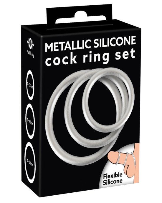 Набір ерекційних кілець - Metallic Silicone Cock Ring Set Набір ерекційних кілець - Metallic Silicone Cock Ring Set