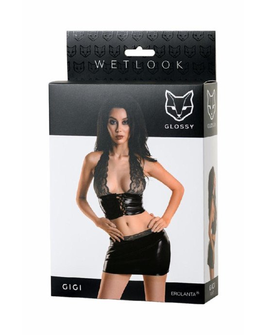 Комплект Glossy Gigi з матеріалу Wetlook, чорний XL Комплект Glossy Gigi з матеріалу Wetlook, чорний XL