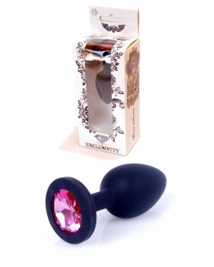 Анальна пробка - Black Silicon Plug Small Pink Diamond