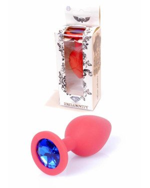 Анальна пробка - Red Silicon Plug Medium Blue Diamond