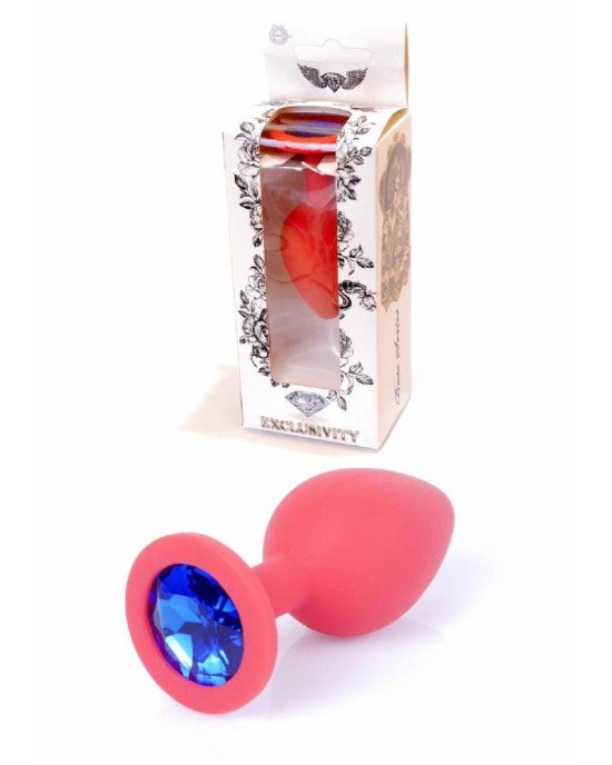 Анальна пробка - Red Silicon Plug Medium Blue Diamond Анальна пробка - Red Silicon Plug Medium Blue Diamond