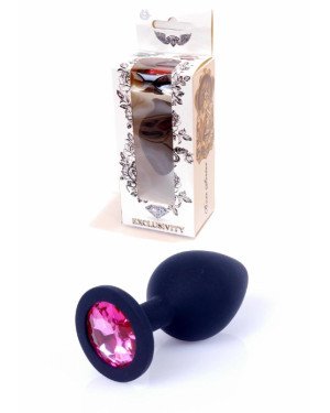 Анальна пробка - Black Silicon Plug Medium Pink Diamond