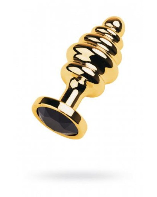 Анальна пробка - Golden anal plug with  black gem